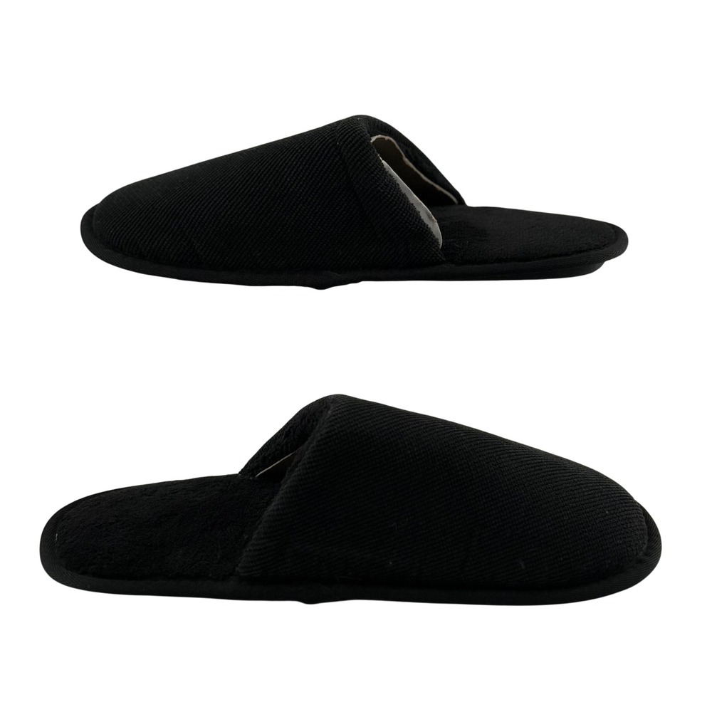 NEW George Mens 7-8 Slippers Black Scuff Textured House Shoes Cozy Loungewear - Picture 2 of 5